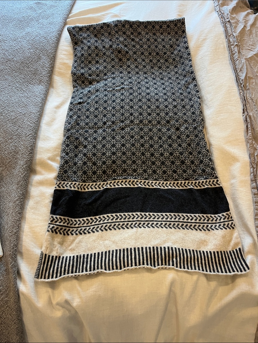 Black and Cream Patterned Knit Scarf - Versatile Winter Wrap
